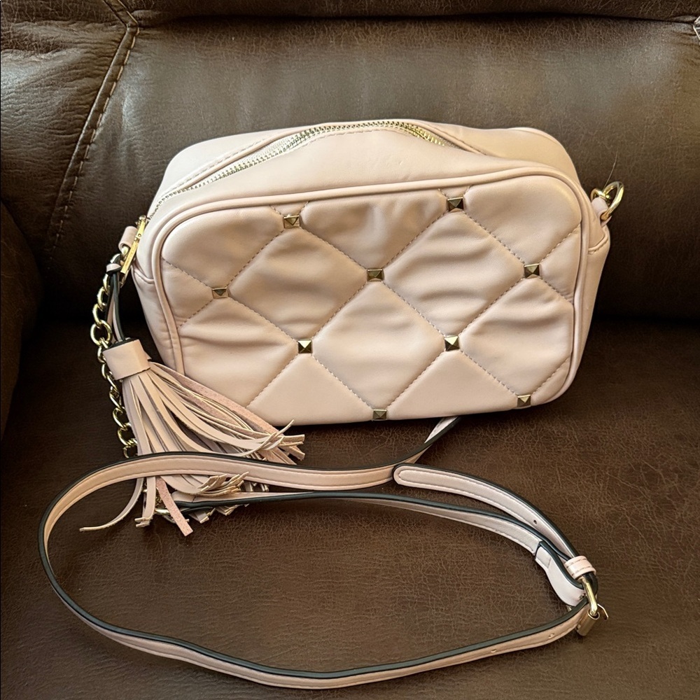 Quilted Crossbody Bag in Blush Pink with Tassel